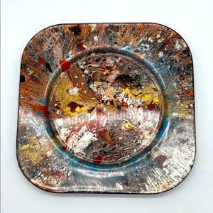 Abstract Hand-Painted Warm Earth-tone Multicolor Decorative Art Plate